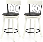 COSTWAY Bar Stools Set of 2, 26” Seat Height Swivel Barstools with Ergonomic Backrest, Soft Cushion & Footrest, Rubber Wood Counter Height Bar Chairs Upholstered Dining Chairs for Kitchen Island