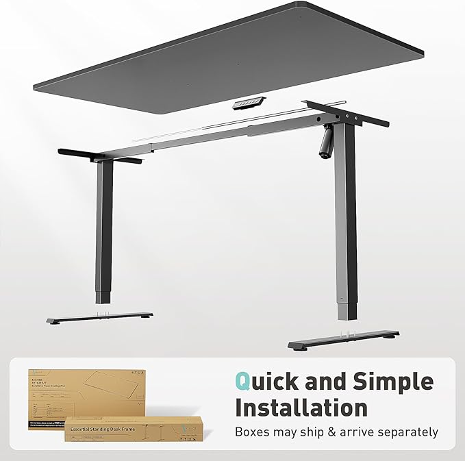 One-Piece Electric Standing Desk, 48 x 24 Inch Adjustable Height Sit to Stand Up Desk for Home Office, Work & Study, Black Frame & Black Desktop (2 Packages)