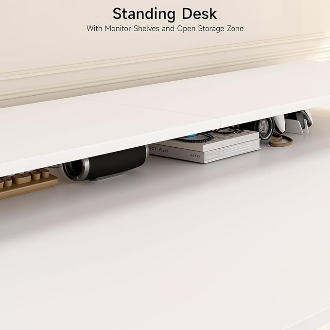 L Shaped Standing Desk, 63x43'' Electric L Stand Up Desk with 2 Adjustable Monitor Shelves, Dual Motor and Memory Controller, Adjustable Height from 28-46'' for Home and Computer Workstation, White