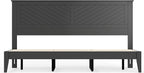 Serene Farmhouse Style Wood Bed in King Size with Chevron Scoring Headboard, Coastal Modern Design, Sturdy, Easy Assembly, Ample Underbed Storage, Black Finish