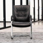 ZURI Modern Carnegie Leather and Chrome Side Chair with Aluminum Base - Black