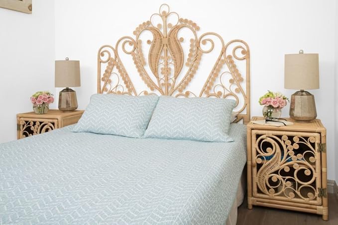 KOUBOO Peacock Rattan Headboard, Full Size, Natural Color