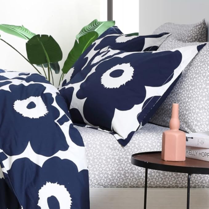 Marimekko - Duvet Cover Set, Cotton Bedding with Matching Shams & Button Closure, All Season Home Decor (Unikko Indigo, Full/Queen)
