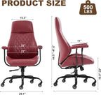 Home Office Desk Chair, Ergonomic High Back Leather Computer Chair with Lumbar Support, Adjustable Height & Recline, Swivel Executive Office Chair with Armrests and Rubber Casters, Red