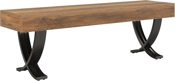 Tribesigns Entryway Shoe Bench, 55-Inch Wooden Shoe Bench with Metal X-Shaped Legs, Industrial Long End of Bed Stool with Seating for Bedroom, Living Room, Hallway, Porch