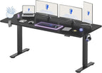 FLEXISPOT 79 x 32 Inch Large Standing Desk, Stand Up Desk with Splice Board, Rising Desks for Home Office, Office Desk with Cup Holder and Headphone Hook (Black Frame + Black Top, 2 Packages)