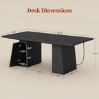 63 in Executive Desk with Power Outlets, Modern Home Office Desk with Storage Cabinet, Wood Computer Desk Business Workstation Desk Conference Table (Black)