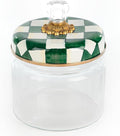 MACKENZIE-CHILDS Small Kitchen Canister, Decorative Glass Storage Jar with Lid, Green-and-White Emerald Check
