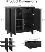 Fluted Coffee Bar Cabinet with Storage, Modern Sideboard Buffet Cabinet with Removable Wine Rack, Drawer, Adjustable Shelf, Black Liquor Cabinets for Living Room, Dining Room, Kitchen, Entryway