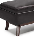 SIMPLIHOME Owen 48 inch Wide Mid Century Modern Rectangle Rectangular Storage Ottoman in Tanners Brown Vegan Faux Leather, Assembled, for the Living Room, Entryway and Family Room