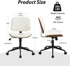 Small Home Office Chair - Armless Mid Back Desk Chair with 360° Swivel and Wheels, PU Upholstered Height Adjustable Modern Walnut Computer Chair for Home, Office Meeting Room - Black