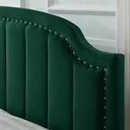 24KF Velvet Fabric Upholstered Queen/Full Headboard with Nail Trims,Modern Vertical Channel Design with Curved Headboard, 6052-Q-Jade