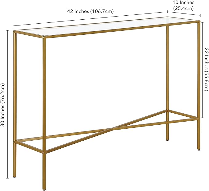 Henn&Hart 42'' Glass Rectangular Console Table Entryway Table, Sofa Table for Entryway, Living Room, Couch, Hallway, or Office, Brass