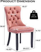 Velvet Upholstered Dining Chairs Set of 4, Modern Style Kitchen Side Chairs with Nailhead Trim and Wood Legs,Metal Pulling Ring for Dining Room Living Room(Pink,Set of 4)