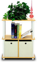 Furinno 99152BE/WH/IV 3-Tier Go Green Multipurpose Storage Rack Shelving Unit Bookshelf Cabinet with 2 Bins, Beech Finish