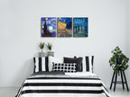 Wieco Art 3 Panels Canvas Prints of Vincent Van Gogh Paintings Reproduction Starry Night Over the Rhone Cafe Terrace at Night Canvas Wall Art for Living Room Home Office Decor