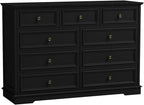 Dresser for Bedroom, 51" Wide Wood 9 Drawers Dresser with Storage, Retro Design Chest of Drawers for Bedroom, Living Room, Dressing Room, Hallway, Black