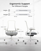 ProtoArc Ergonomic Office Chair - Flexer Desk Chair with Foam Cushion Sliding Seat, Advanced Airflow Mesh, Adjustable Armrest, Swivel Computer Chairs for Home Office - White
