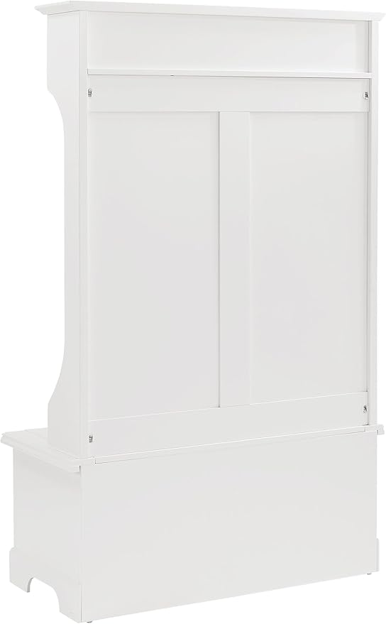 Crosley Furniture Campbell Hall Tree with Storage Bench and Coat Rack Hooks for Hanging, White