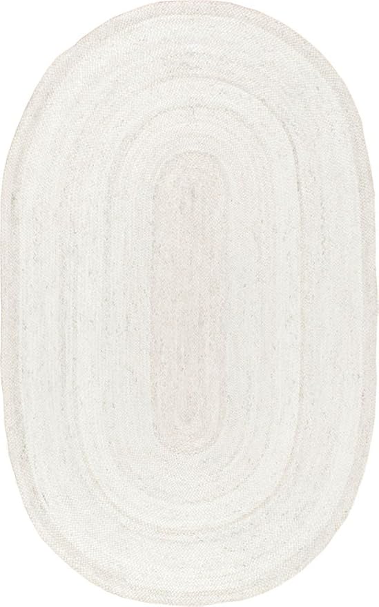 nuLOOM 8x10 Rigo Jute Hand Woven Area Rug, Off White, Solid Farmhouse Design, Natural Fiber, For Bedroom, Living Room, Dining Room, Hallway, Office, Kitchen, Entryway