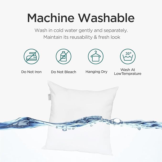 Acanva 20x20 Throw Pillow Inserts Set of 4, Premium Polyester Fiber Fill Square Sham Stuffer Cushion for Sofa, Bed, Couch and Chair, Machine Washable, 20x20 Inch(for 18x18 Cover), White 4 Count