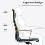 Ribbed Office Chair with Top Grain Leather - High Back Ergonomic Desk Chair with Aluminum Arm Rest and 5-Star Base, Swivel Chair Dark Blue