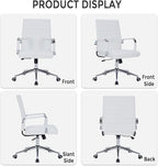 Sidanli Ergonomic Desk Chairs, Executive Swivel Faux Leather Mid Back Chair with Comfortable Lumbar Support and Smooth Rolling Wheels for Office, White
