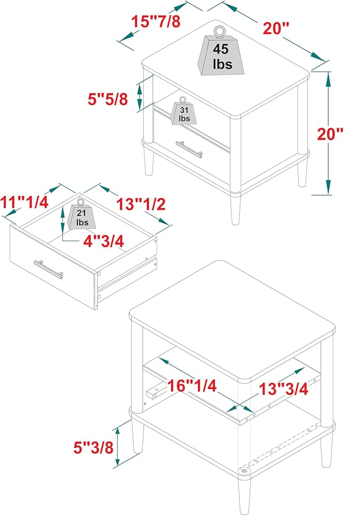 Walker Edison Modern 1-Drawer Nightstand, 20 Inch, Walnut 20-Inch