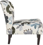 Signature Design by Ashley Triptis Floral Armless Accent Chair with Attached Cushions, Fabric Upholstery, Wood Legs, 16.63" Seat Height, White, Blue & Gray