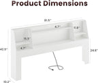 King Size Headboard Only for Bed, Wood Bookcase Headboard with Charging Station & 2 LED Lights, Modern King Bookshelf Headboard with Storage, Noise-Free, Sturdy and Durable, White