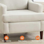 Mid-Century Accent Chair Modern Linen Fabric Armchair for Living Room,Deep Seat Comfy Upholstered Reading Chairs for Bedroom,Single Sofa Chair with Wood Legs (Linen Beige, Set of 2)