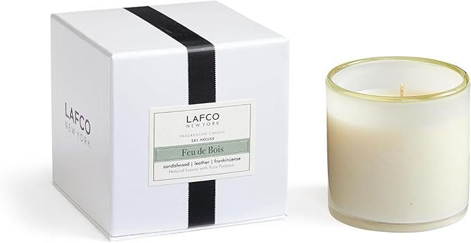 LAFCO New York Classic Candle, Feu de Bois - 6.5 oz - 50-Hour Burn Time - Reusable, Hand Blown Glass Vessel - Made in The USA