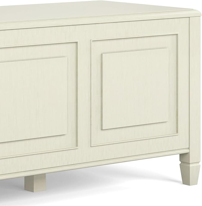 SIMPLIHOME Connaught Entryway Storage Bench - 51 inch Wide Solid Wood Storage Trunk Seat in Antique White, Traditional Bench for Entryway or Living Room with Lift-Up Lid and Decorative Moulding