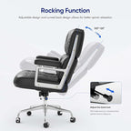 Genuine Leather Office Chair, Mid Back Executive Desk Chairs with Aluminum Arms and Wheels, Swivel Office Leather Chair with Thickened Backrest and Ergonomic Lumbar Support, Black