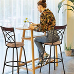 VECELO Bar Stools, 24/29" Adjustable Barstool,Swivel Counter Stool with Upholstered Seat,Steel Bistro Pub Chairs, Wood Top Backrest,Set of 2