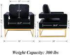 Modern Accent Chair, Velvet Upholstered Side Chair with Backrest, Comfy Armchair Side Chair with Golden Metal Base for Living Room Reception Room, 1PC, Black