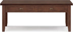 SIMPLIHOME Artisan Coffee Lift Top Table - 46 inch Wide Solid Wood Contemporary Cocktail Table in Russet Brown, Living Room with Hidden Storage Compartment, Open Shelf, and Square Knobs