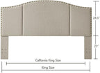 24KF Middle Century Linen Upholstered Tufted King Size Headboard with Antique Brass Nail Heads Trim King/California King headboard-Linen