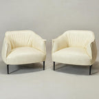KINWELL 33" W Faux Leather Barrel Chairs Set of 2 with Hand-Tufted Pleated Back Flared Arms, Modern PU Upholstered Accent Chairs with Metal Legs, Large Armchairs Lounge Chairs for Living Room, Cream
