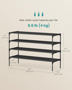 SONGMICS Shoe Rack, 4-Tier Shoe Storage Organizer, Space-Saving, 11.6 x 36.1 x 27.7 Inches, Entryway, Metal Frame, Non-Woven Fabric Shelves, Ink Black ULSH034BH01S