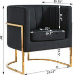 Velvet Modern Accent Chair, Upholstered Barrel Armchair Mid Century with Pillow for Living Room, Comfy Single Vanity Chair with Metal Gold Legs for Bedroom, Black