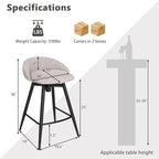 COSTWAY Bar Stools Set of 4, 25" Upholstered Counter Height 360° Swivel Bar Stools w/Backrest & Footrest, Heavy-Duty Metal Frame Armless Breakfast Chairs for Kitchen, Living Room (Set of 4,Grey)