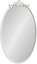 Kate and Laurel Arendahl Traditional Vertical Oval Wall Mirror, 24 x 36, Antique White, Vintage Glam Baroque-Inspired Round Bathroom Vanity Mirror with Ornate Crown