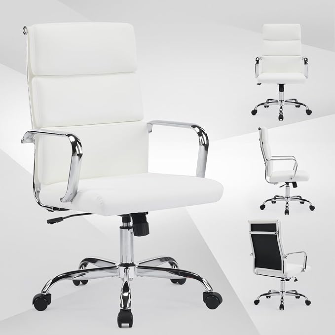 Office Chair, Ergonomic Adjustable Desk Chair, Mid Back Executive Comfortable Leather Lumbar Support Home Computer Chair with Padded Seat Swivel Wheels