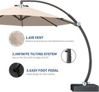 7 Piece Patio Dining Set with 11ft Patio Umbrella (Beige), 7 Black Outdoor HDPE Dining Set with 6 Chairs + 1 Large Table with 2" Umbrella Hole, for Market, Pool, Garden, Backyard, Deck