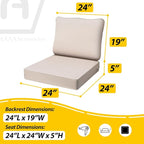 AAAAAcessories Outdoor Deep Seat Cushions, Waterproof, Fade-Resistant Patio Furniture Replacement Cushions, 24" x 24" x 5", Set of 2, Khaki Beige