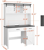 Vabches Farmhouse 47" Executive Desk, Computer Desk with 2 Drawers, Storage Cabinet and LED Light,Charging Hub, Home Office Desk with Hutch, Workstation for Home Office and Study, (Black