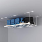 FLEXIMOUNTS Pro 4x8 Overhead Garage Storage Rack,Adjustable Storage Organization System, Heavy Duty Metal Ceiling Storage Racks, 800lbs Weight Capacity, White, Pro Series