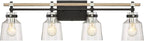 Possini Euro Design Broadway Modern Industrial Wall Light Black Painted Faux Wood Hardwired 32" 4-Light Fixture Clear Seedy Glass Shade for Bedroom Bedside Bathroom Vanity Living Room Hallway House