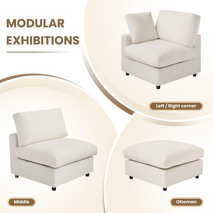 WJShome 100 Inch U Shaped Modern Sofa Modular Sectional Cloud Couch with 2 Ottoman, 4-Seat Chenille Deep Seat Couches for Living Room, Bedroom and Apartment，Beige